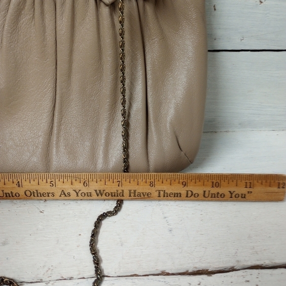 Ande Vintage Leather Evening Bag/Purse w Chain Strap. Leather Minimalist Clutch - Picture 10 of 12